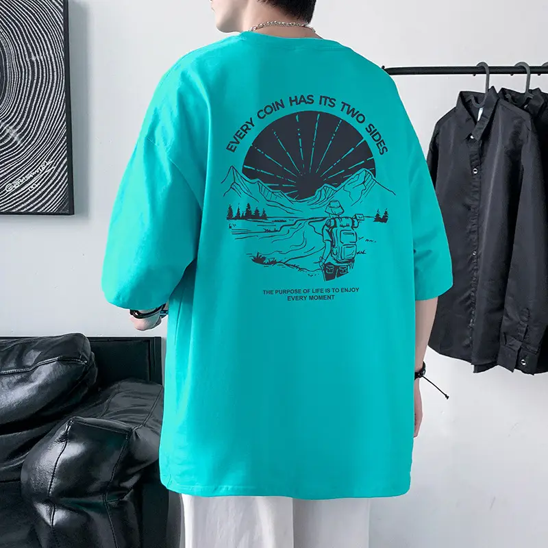Men Cotton Printed T-Shirt Cream Round Neck Loose Fit — feature 13