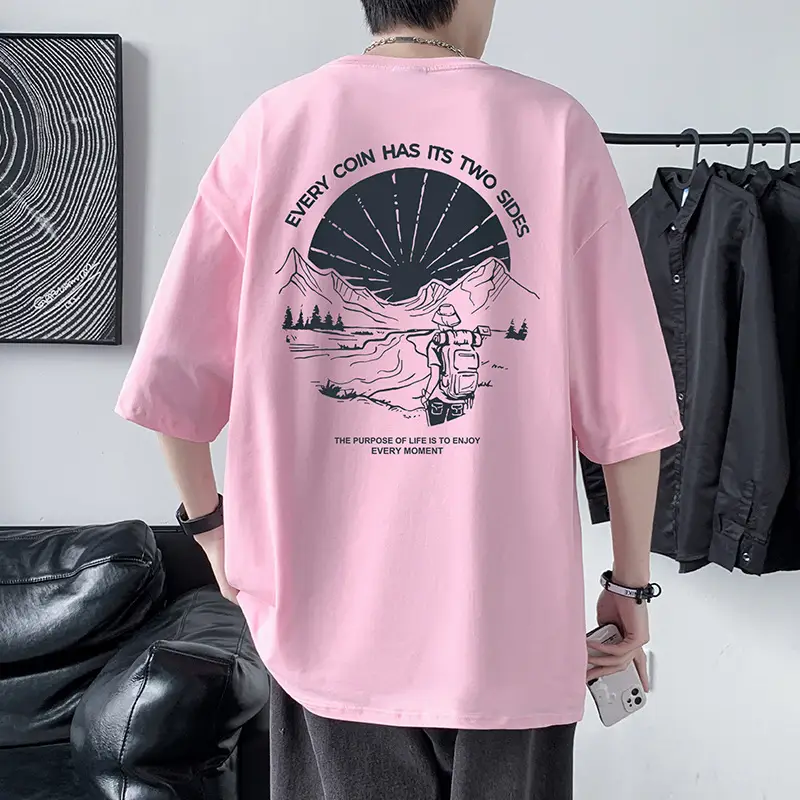 Men Cotton Printed T-Shirt Cream Round Neck Loose Fit — feature 17