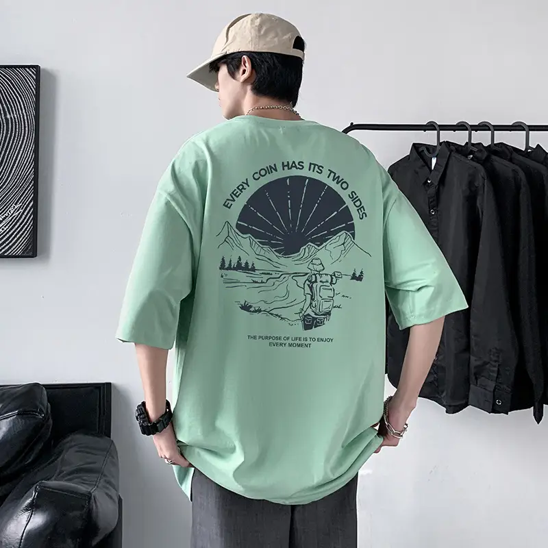 Men Cotton Printed T-Shirt Cream Round Neck Loose Fit — feature 18