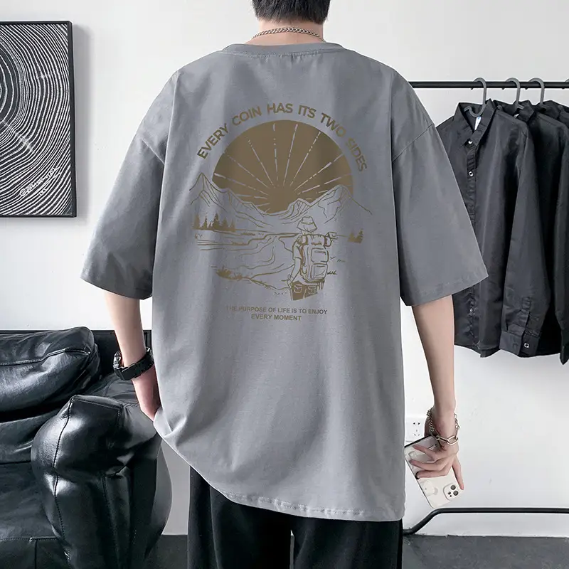 Men Cotton Printed T-Shirt Cream Round Neck Loose Fit — feature 19