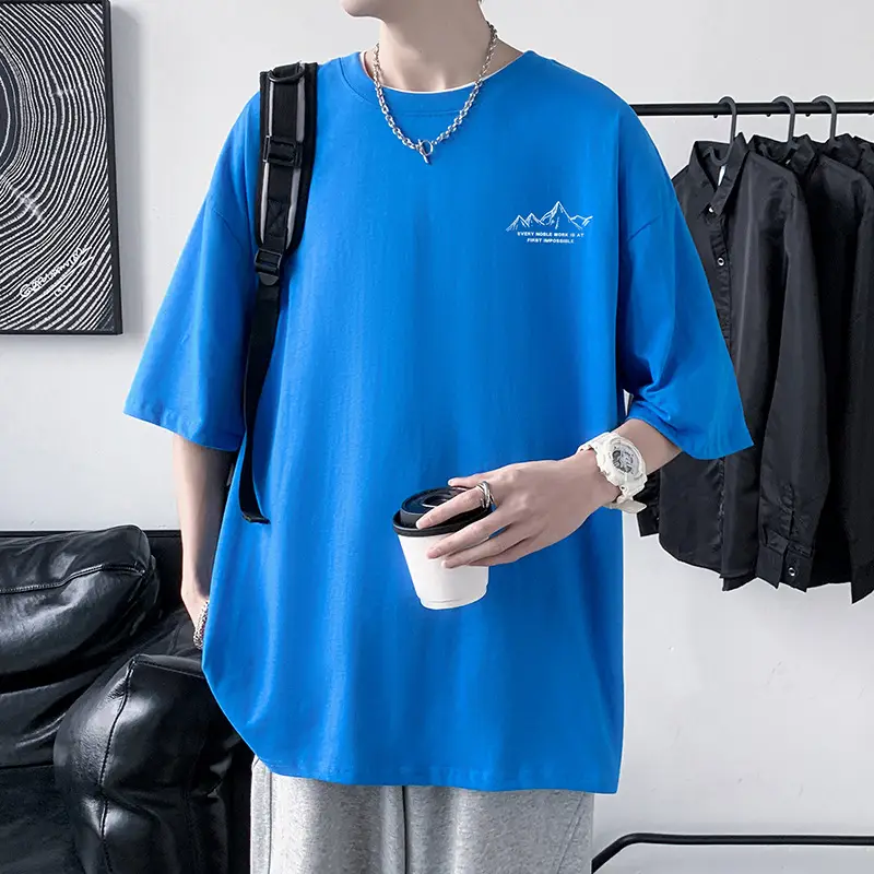Men Cotton Printed T-Shirt Cream Round Neck Loose Fit — feature 20