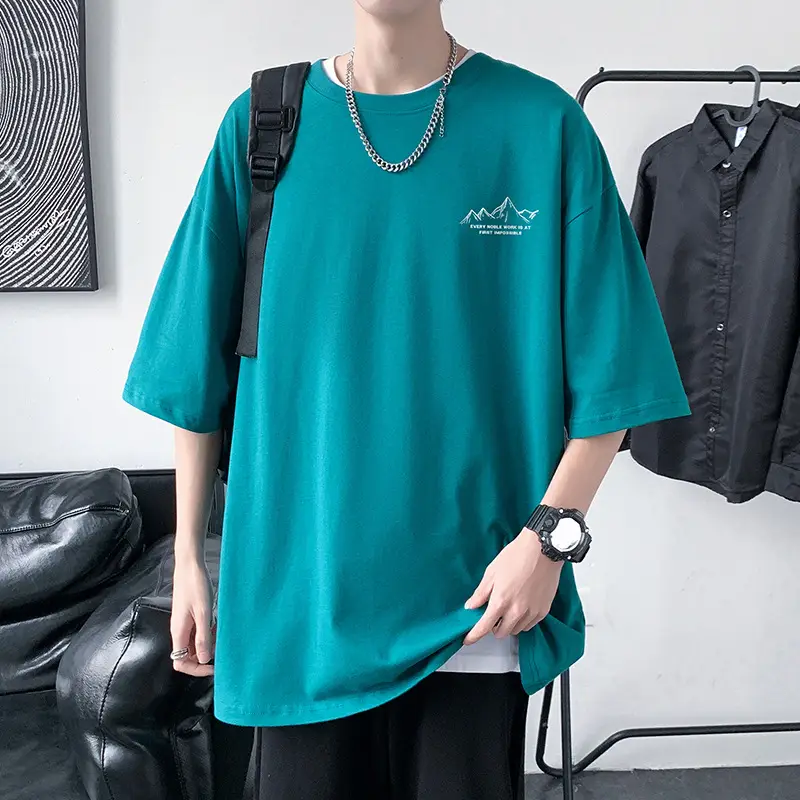 Men Cotton Printed T-Shirt Cream Round Neck Loose Fit — feature 22