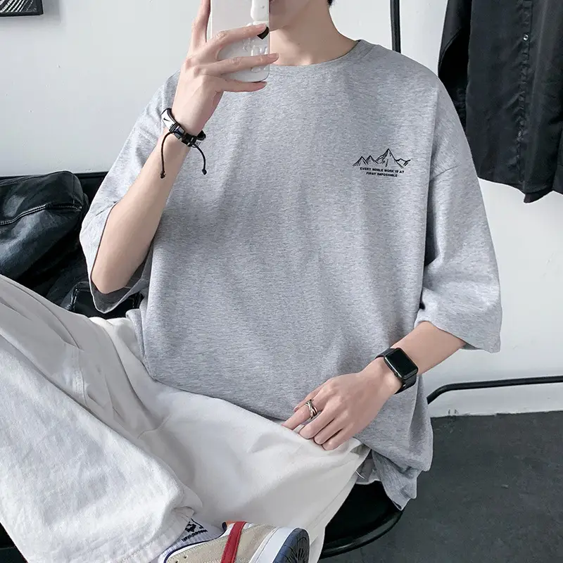 Men Cotton Printed T-Shirt Cream Round Neck Loose Fit — feature 23