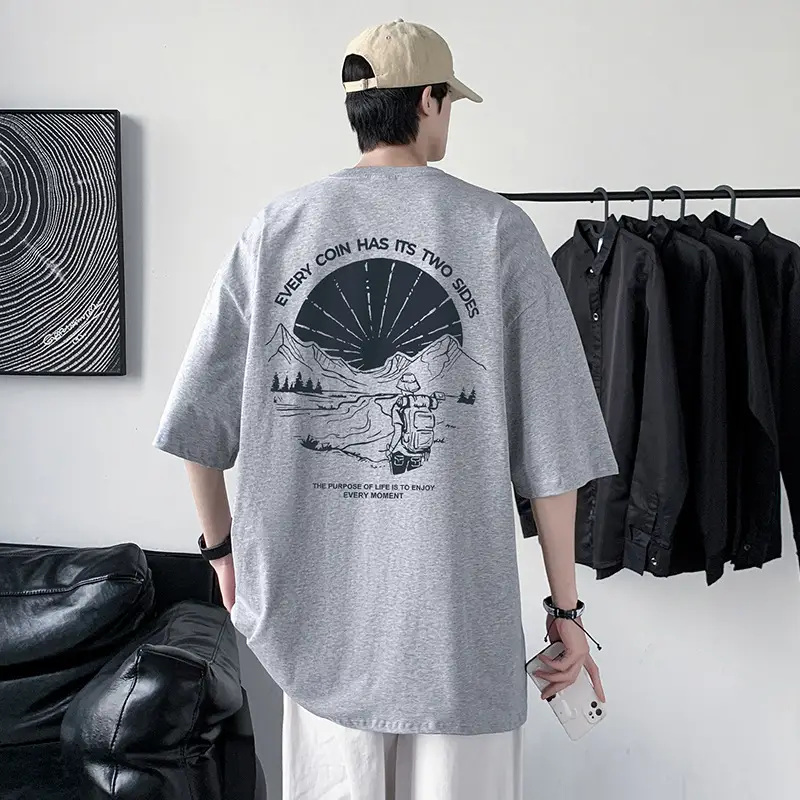 Men Cotton Printed T-Shirt Cream Round Neck Loose Fit — feature 24