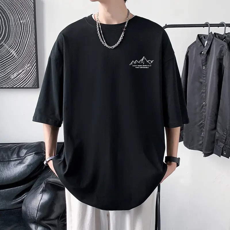 Men Cotton Printed T-Shirt Cream Round Neck Loose Fit — feature 3