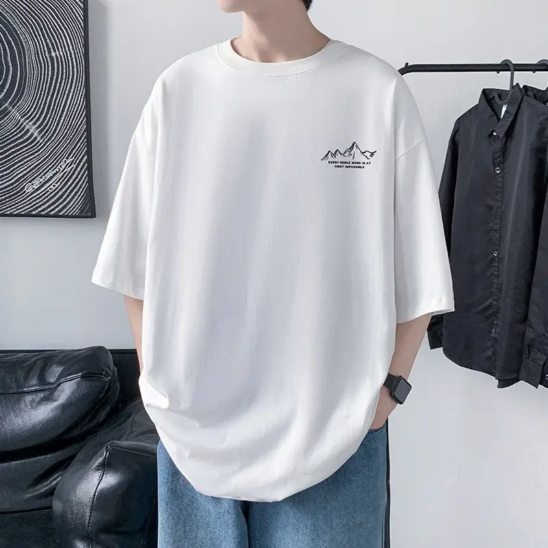 Men Cotton Printed T-Shirt Cream Round Neck Loose Fit — feature 5