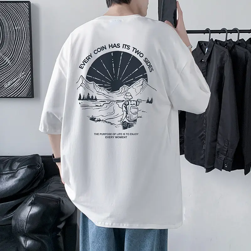 Men Cotton Printed T-Shirt Cream Round Neck Loose Fit — feature 6