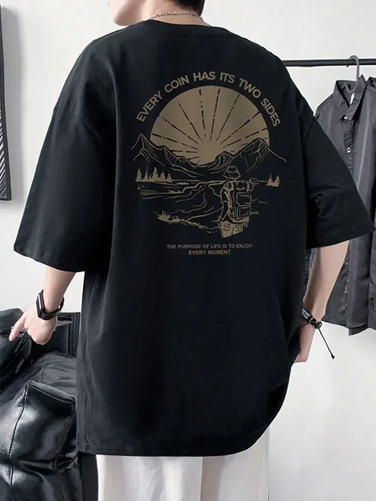 Men Cotton Printed T-Shirt Cream Round Neck Loose Fit - Image 2