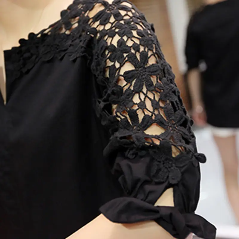 Women's White Lace Shoulder Shirt Large Size - Image 5