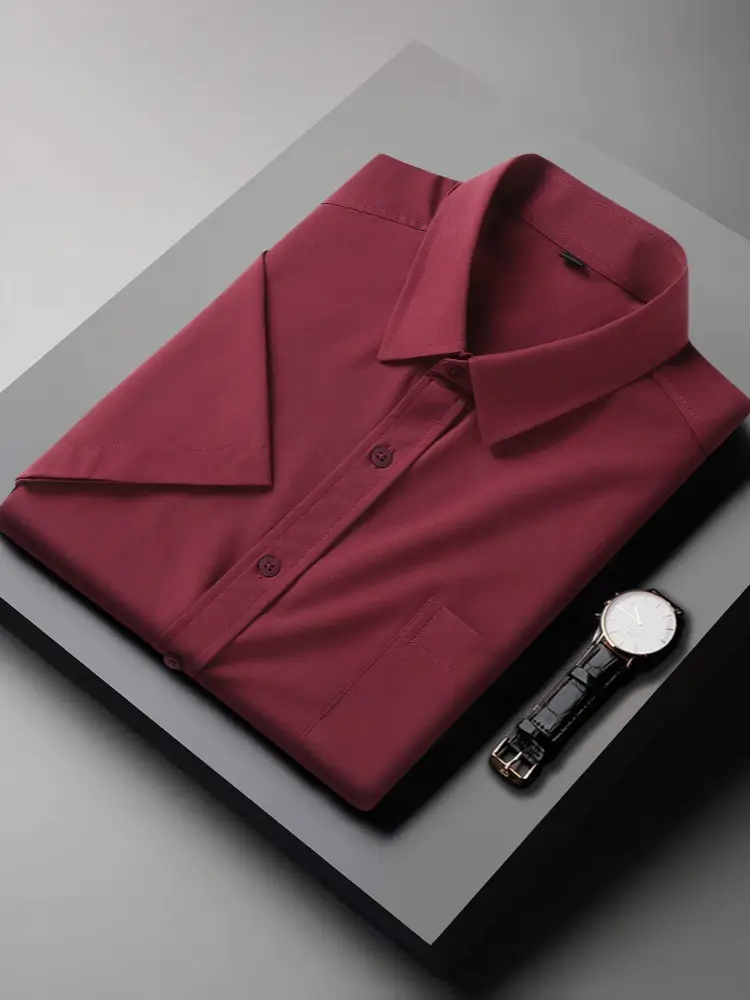 Men Navy Blue Short Sleeve Business Shirt - Image 11