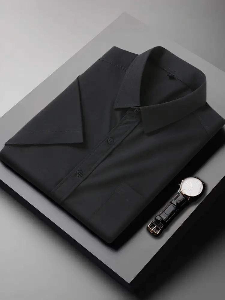 Men Navy Blue Short Sleeve Business Shirt - Image 13