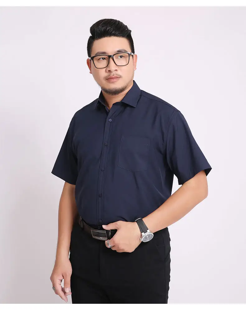 Men Navy Blue Short Sleeve Business Shirt — feature 14