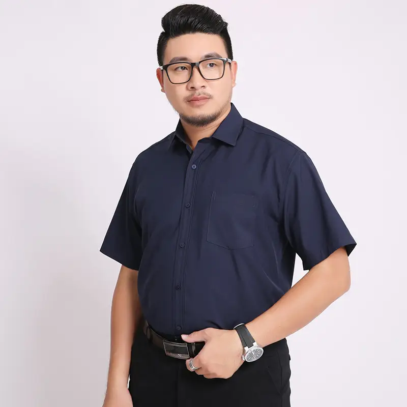 Men Navy Blue Short Sleeve Business Shirt - Image 4