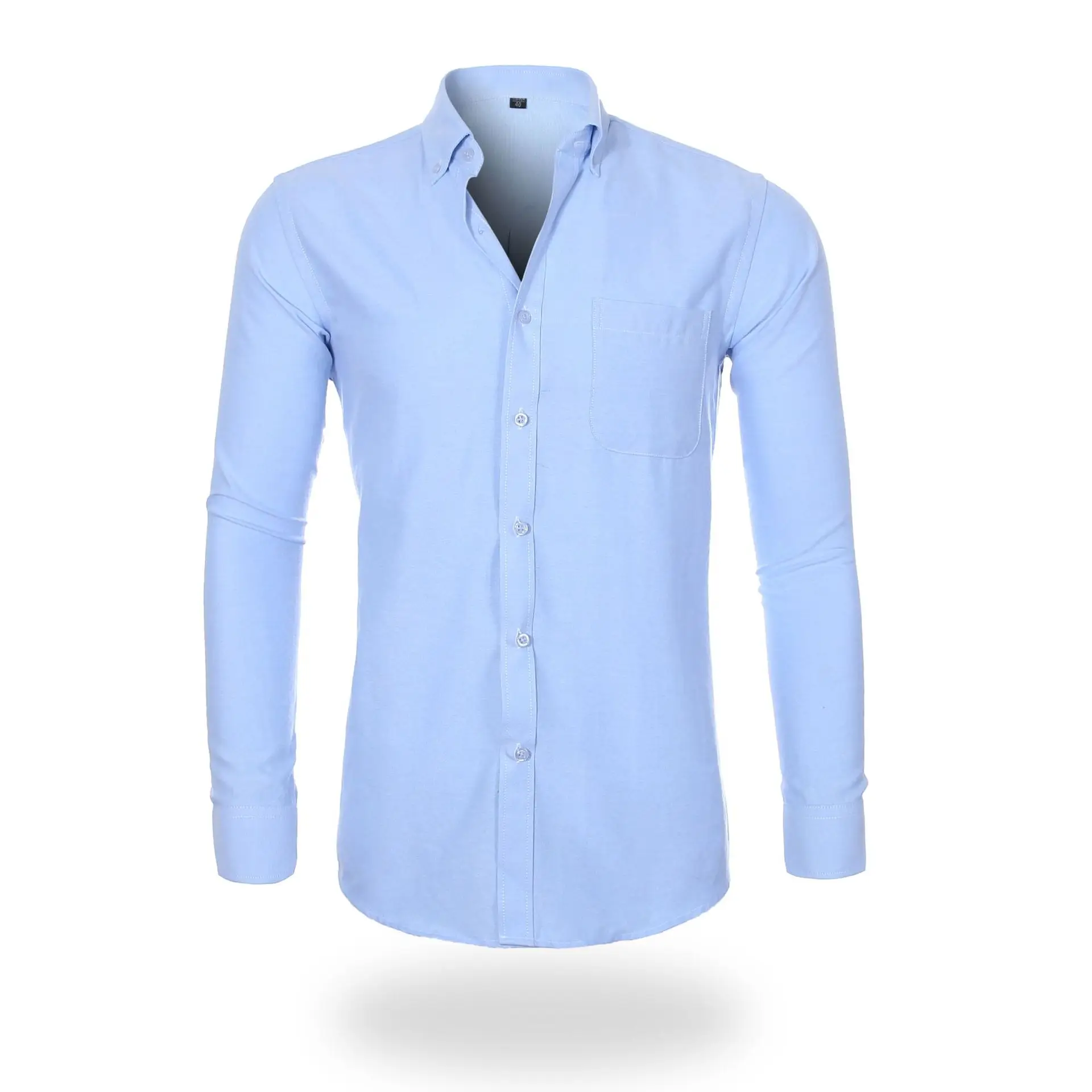 Men's Blue Oxford Shirt with Button Details - Image 9