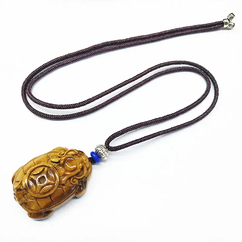 Natural Tiger Eye Gold Turtle Pendant with Dragon Design - Image 5
