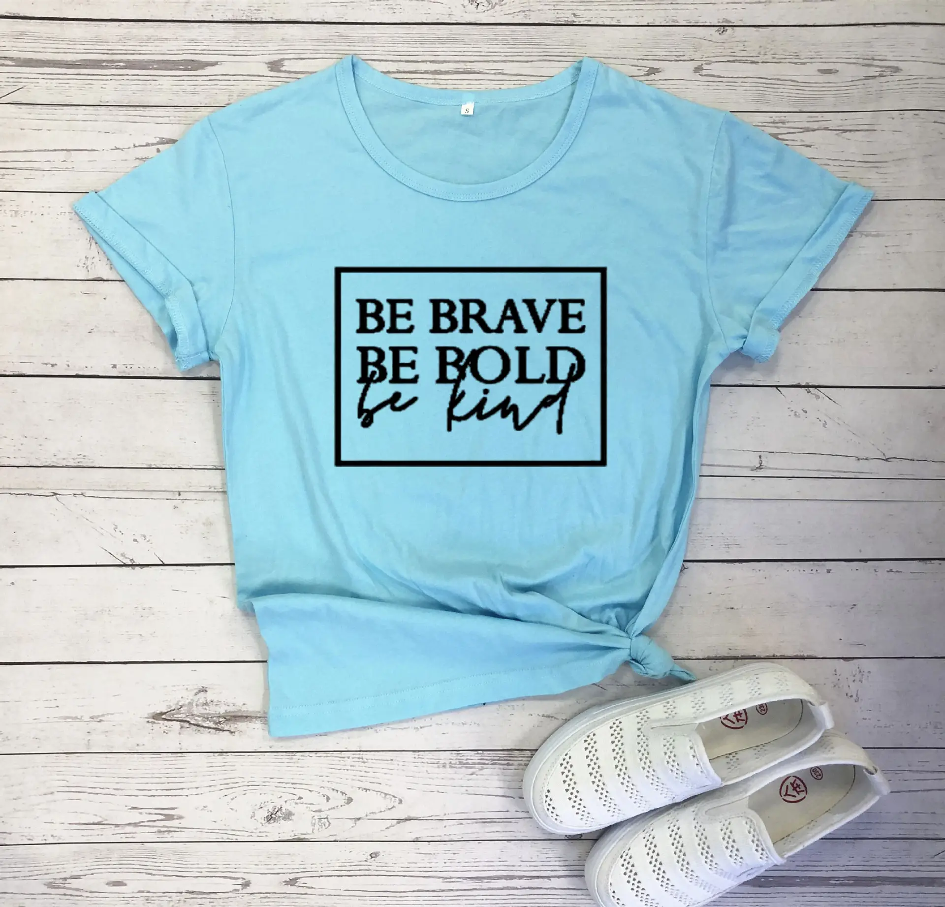 Be Brave Be Bold Be Kind Letter T-Shirt Be Light Brown