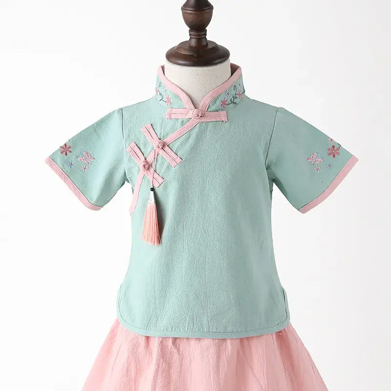 Children's Hanfu Tang Suit Cheongsam Green
