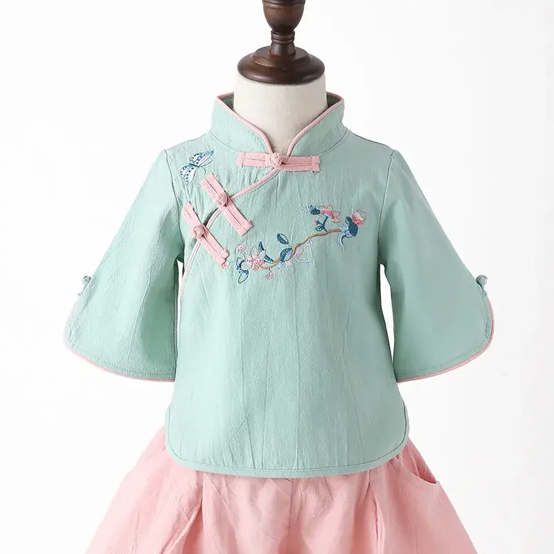 Children's Hanfu Tang Suit Cheongsam Green