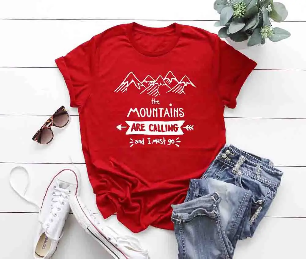 Men Women T-Shirt Mountains Calling Design White - Image 2