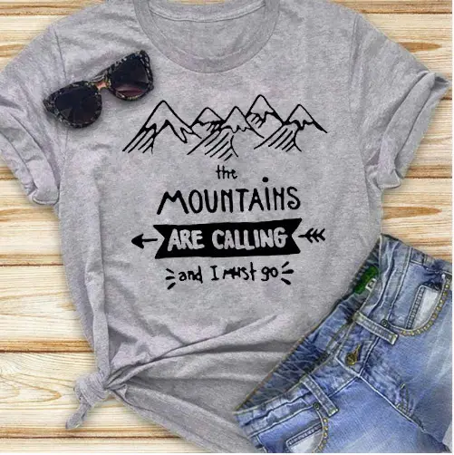 Men Women T-Shirt Mountains Calling Design White - Image 4