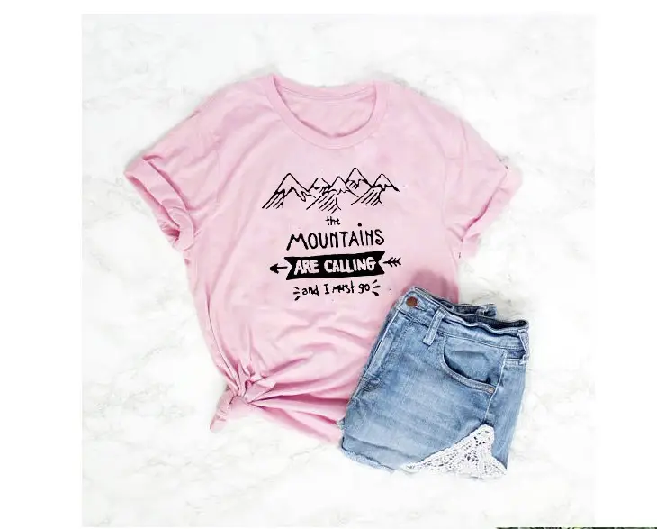 Men Women T-Shirt Mountains Calling Design White - Image 5