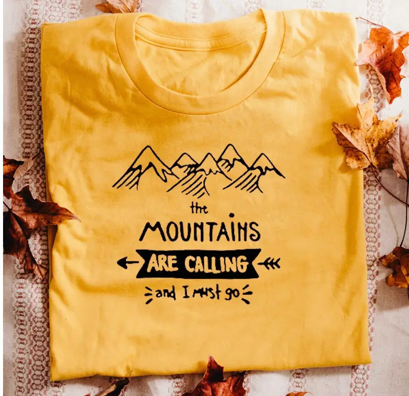 Men Women T-Shirt Mountains Calling Design White - Image 6