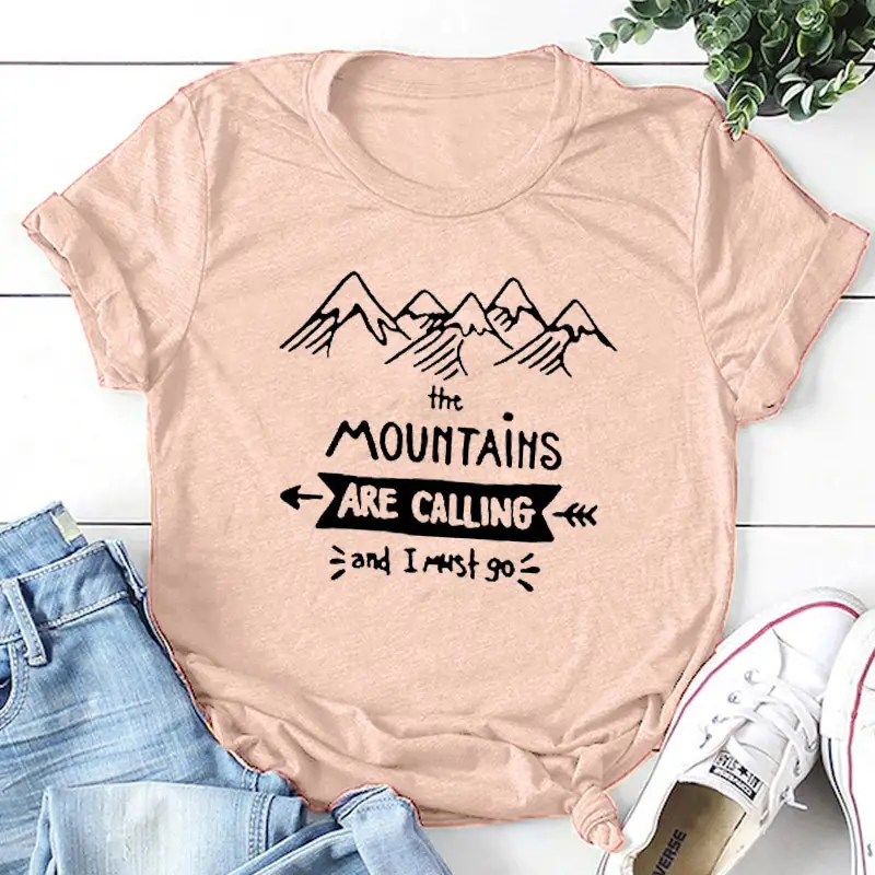 Men Women T-Shirt Mountains Calling Design White - Image 7