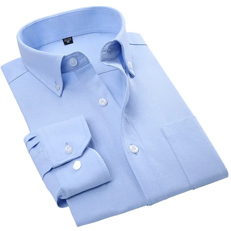 Men's Blue Long Sleeve Shirt Solid Color Spring Autumn - Image 10