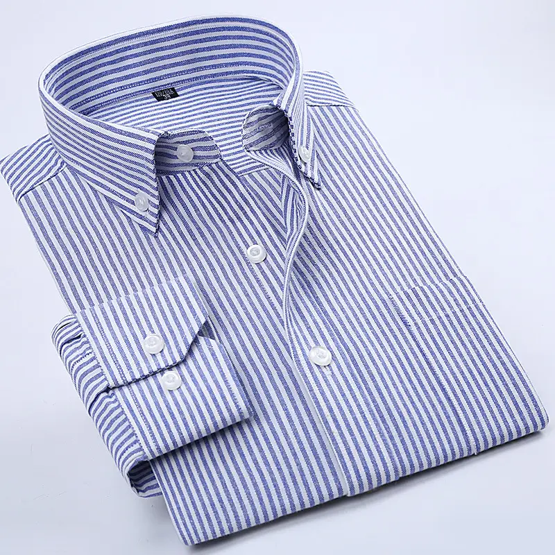 Men's Blue Long Sleeve Shirt Solid Color Spring Autumn - Image 12