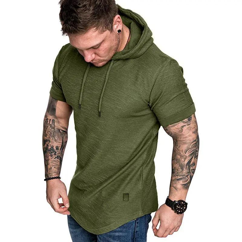 Men Black Hooded T-Shirt Short Sleeve Fit - Image 14