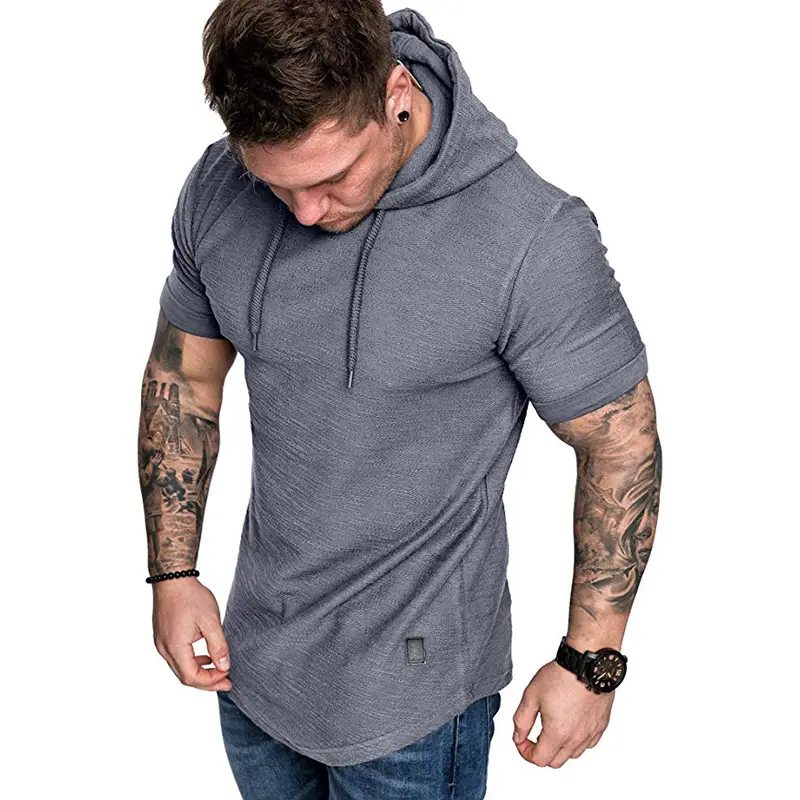 Men Black Hooded T-Shirt Short Sleeve Fit - Image 15
