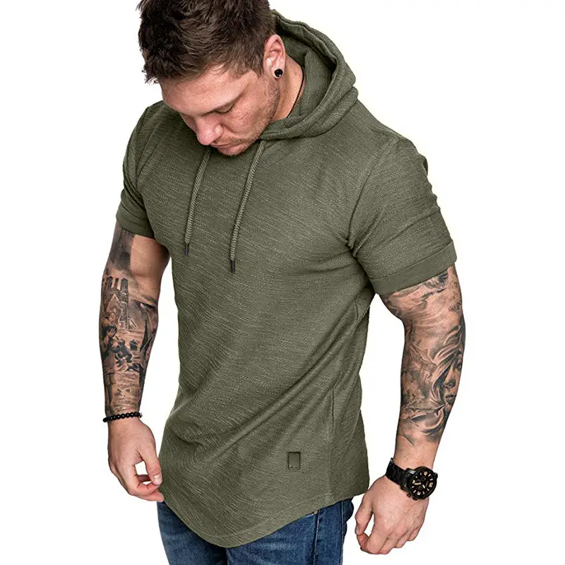 Men Black Hooded T-Shirt Short Sleeve Fit - Image 17