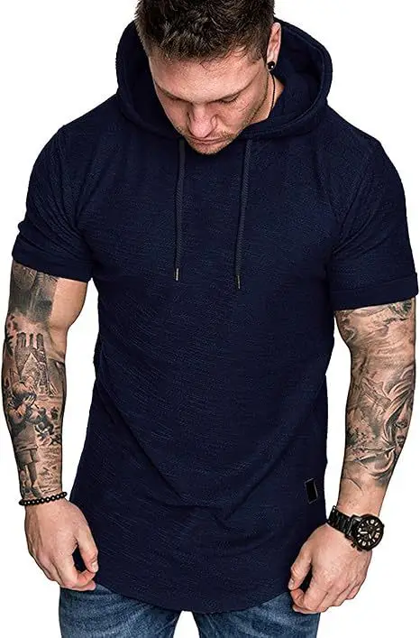 Men Black Hooded T-Shirt Short Sleeve Fit - Image 5