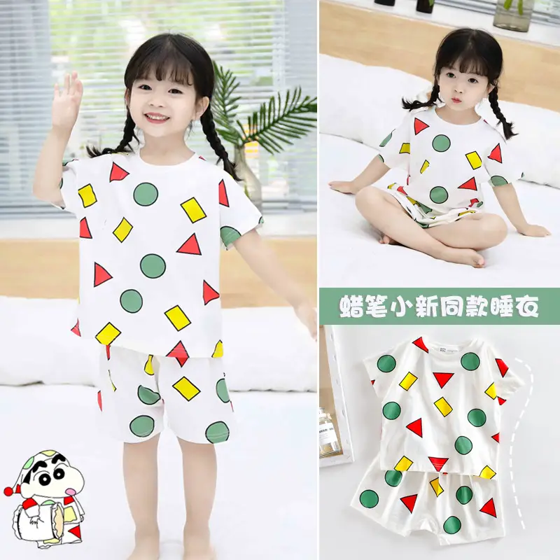 Black Adam Crayon Small New Pajamas Children's Summer Boys' and Girls' Short-sleeved Shorts Suit Family of Three - Image 7