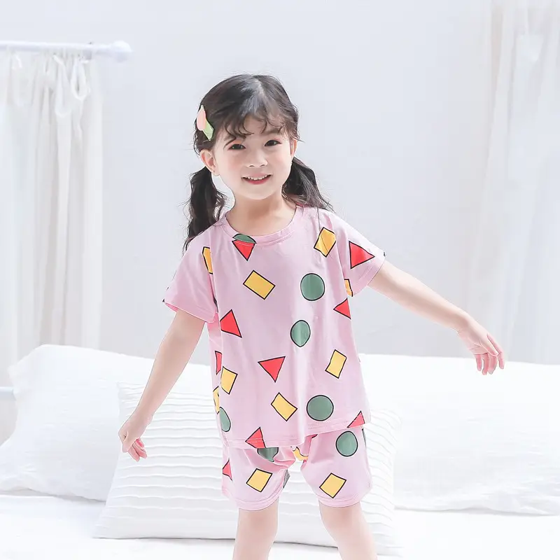 Black Adam Crayon Small New Pajamas Children's Summer Boys' and Girls' Short-sleeved Shorts Suit Family of Three - Image 8