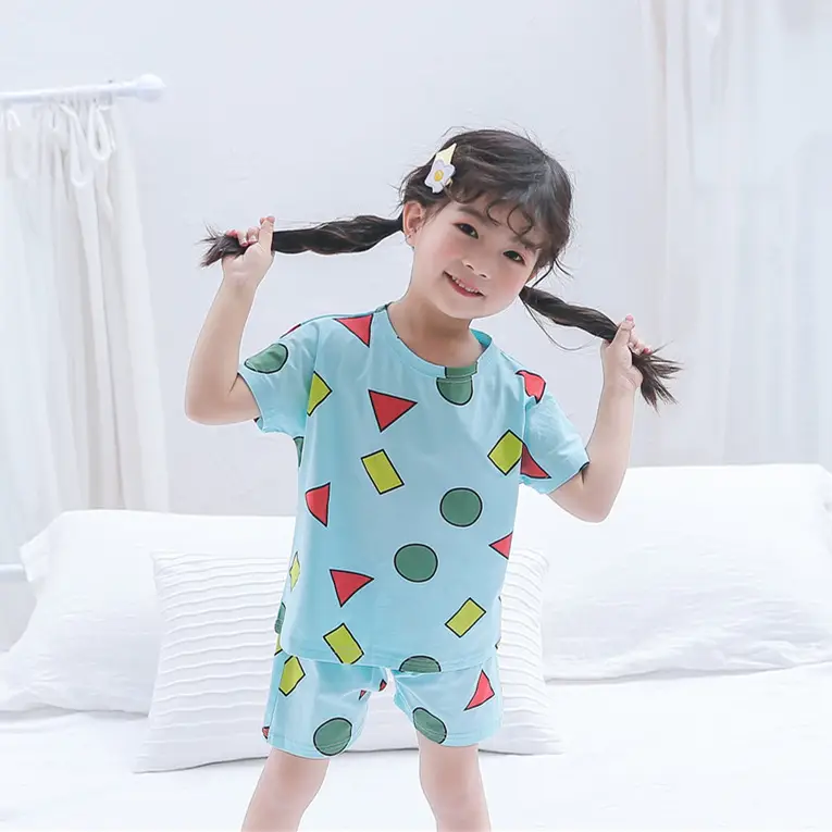 Black Adam Crayon Small New Pajamas Children's Summer Boys' and Girls' Short-sleeved Shorts Suit Family of Three - Image 9