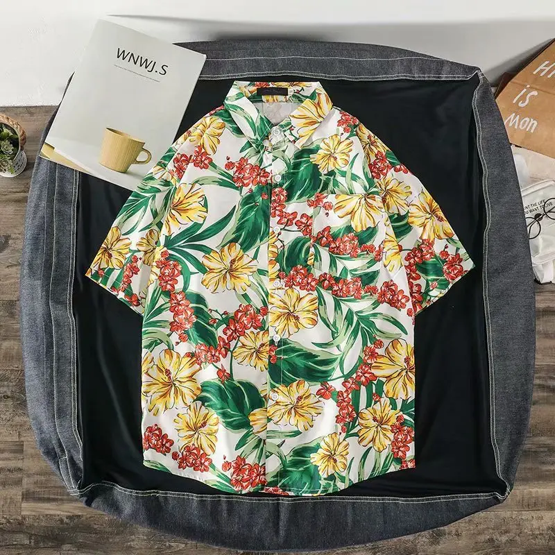 Ins Loose Floral Short Sleeve Shirt for Men