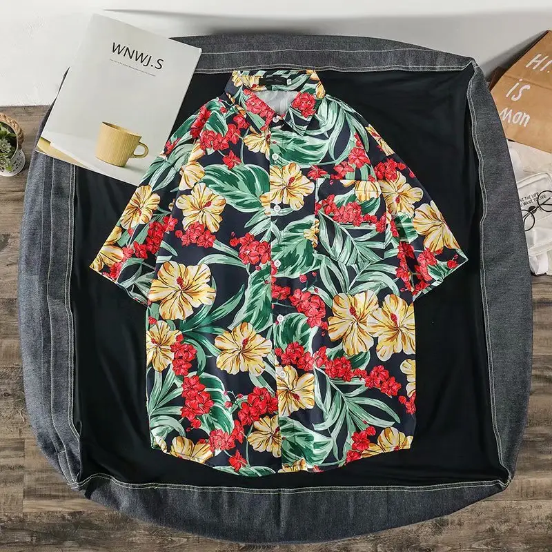 Ins Loose Floral Short Sleeve Shirt for Men