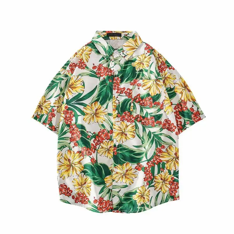 Ins Loose Floral Short Sleeve Shirt for Men