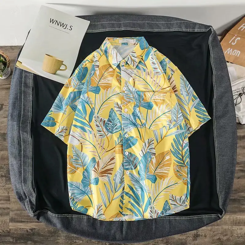 Ins Loose Floral Short Sleeve Shirt for Men