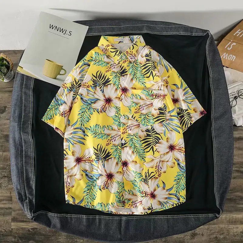 Ins Loose Floral Short Sleeve Shirt for Men