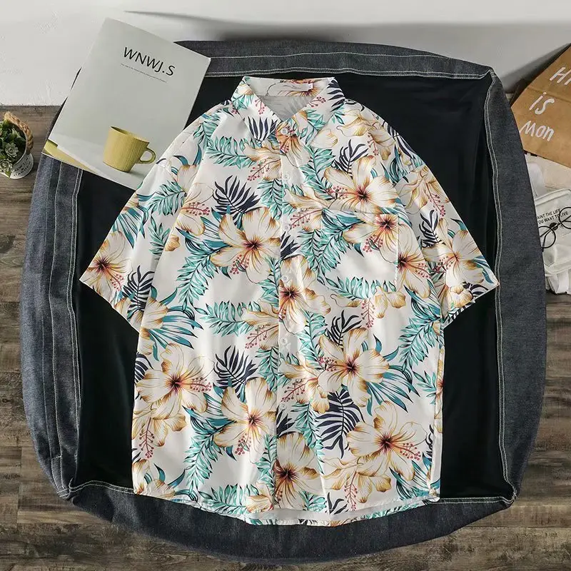 Ins Loose Floral Short Sleeve Shirt for Men