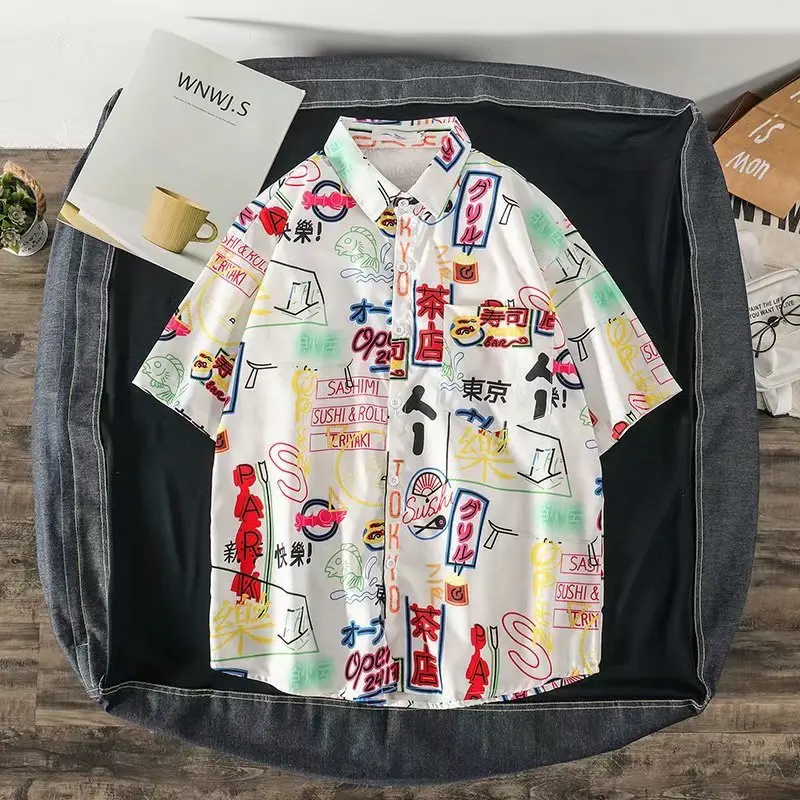 Ins Loose Floral Short Sleeve Shirt for Men