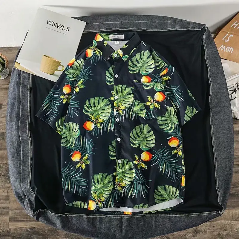Ins Loose Floral Short Sleeve Shirt for Men