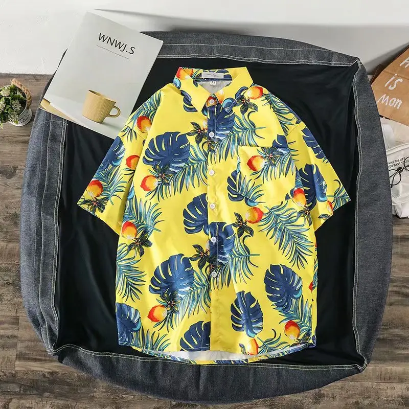Ins Loose Floral Short Sleeve Shirt for Men