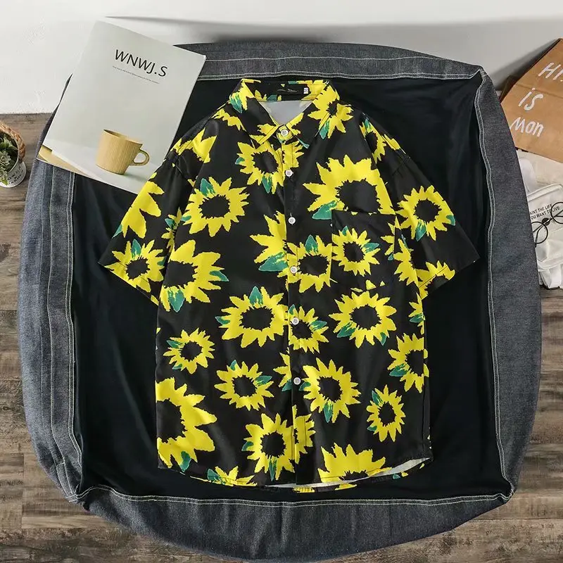 Ins Loose Floral Short Sleeve Shirt for Men