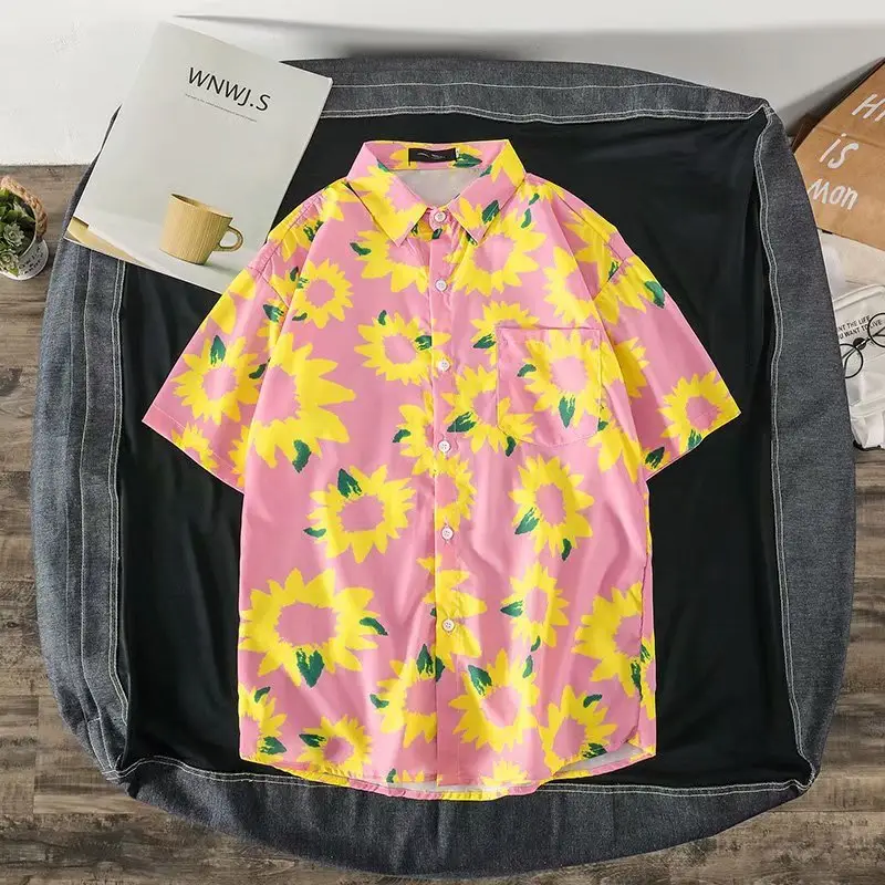 Ins Loose Floral Short Sleeve Shirt for Men