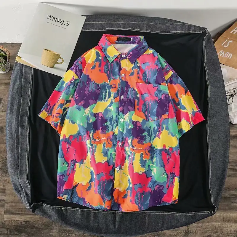 Ins Loose Floral Short Sleeve Shirt for Men