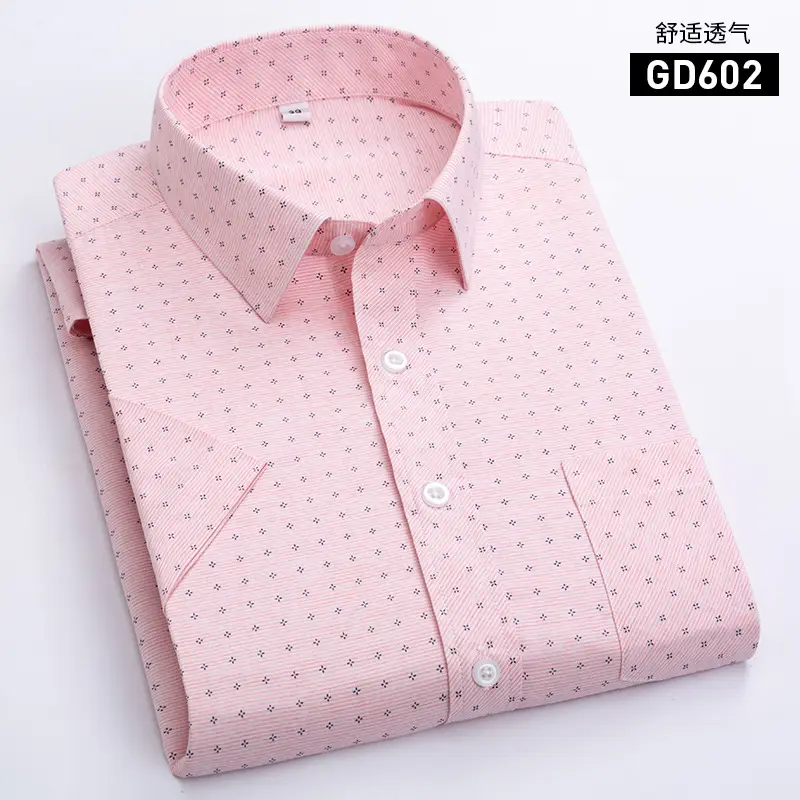 Men Printed Plaid Shirt Light Blue Striped Short Sleeve - Image 2