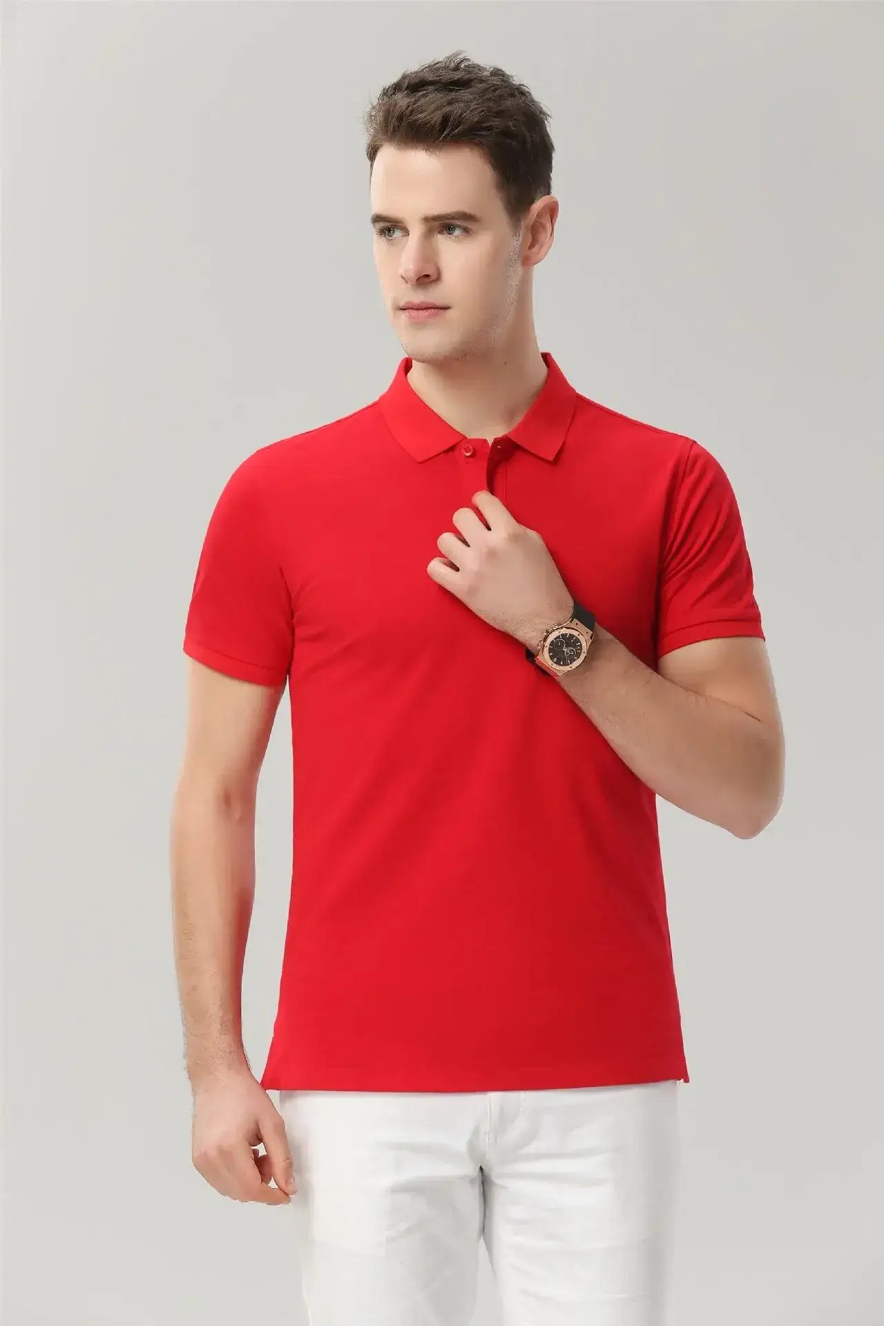 Men White Polo T-Shirt with Logo Print - Image 2